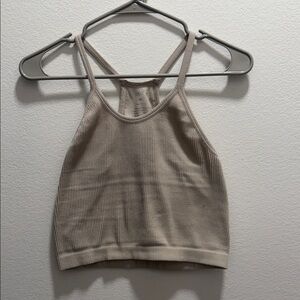 Ribbed Halter Crop Top in Light Taupe